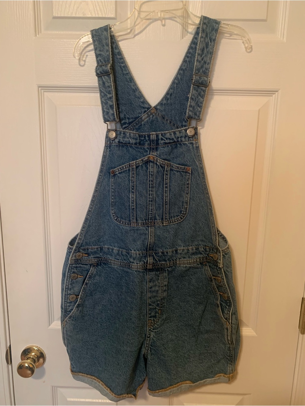 Old Navy Medium Blue Denim Shortalls with Contrast Stitching Size M
